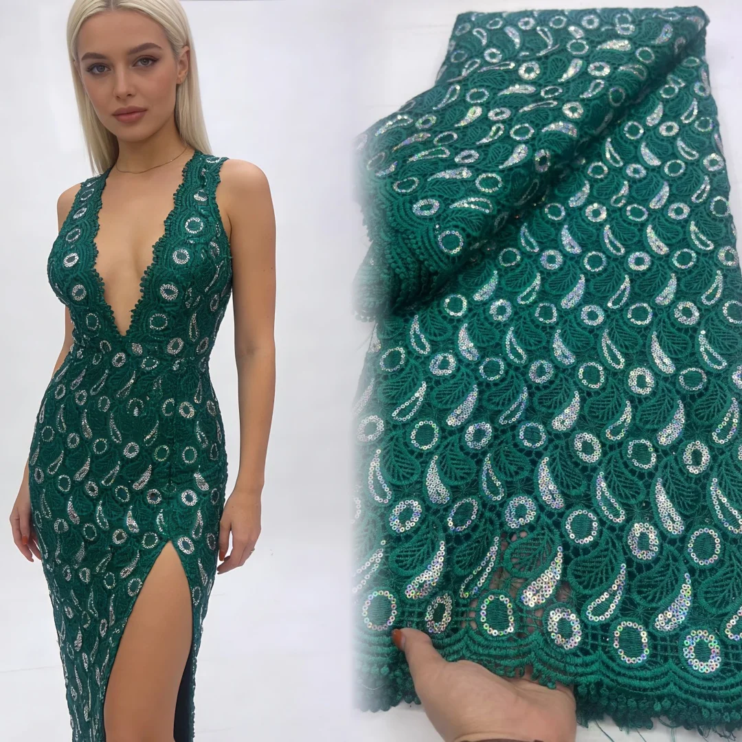 

Элитная кружевная ткань с пайетками и гипюром в африканском нигерийском стиле, 2026, высококачественный водорастворимый кружевной материал