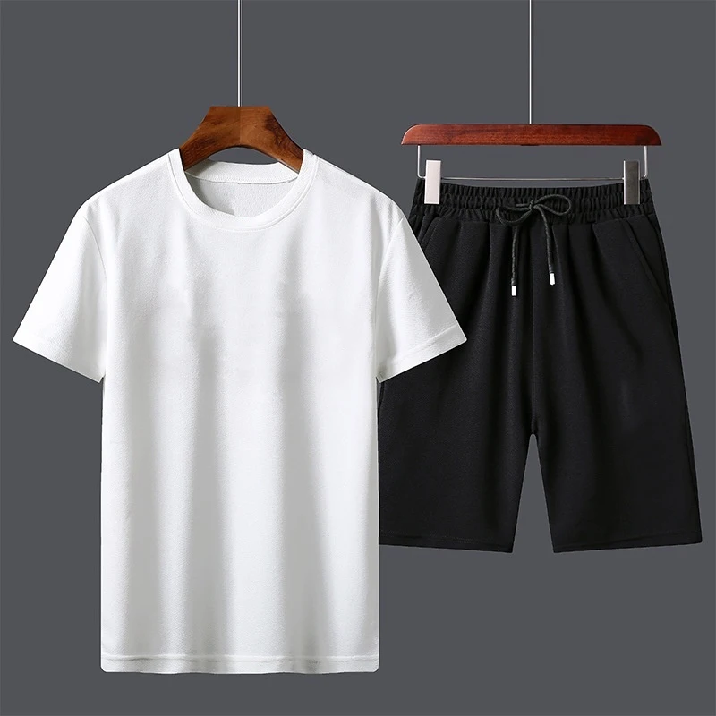 Men's new Summer Suit 2024 Casual T-shirt + Shorts Suit Men's Tracksuit Solid color tracksuit loose suit