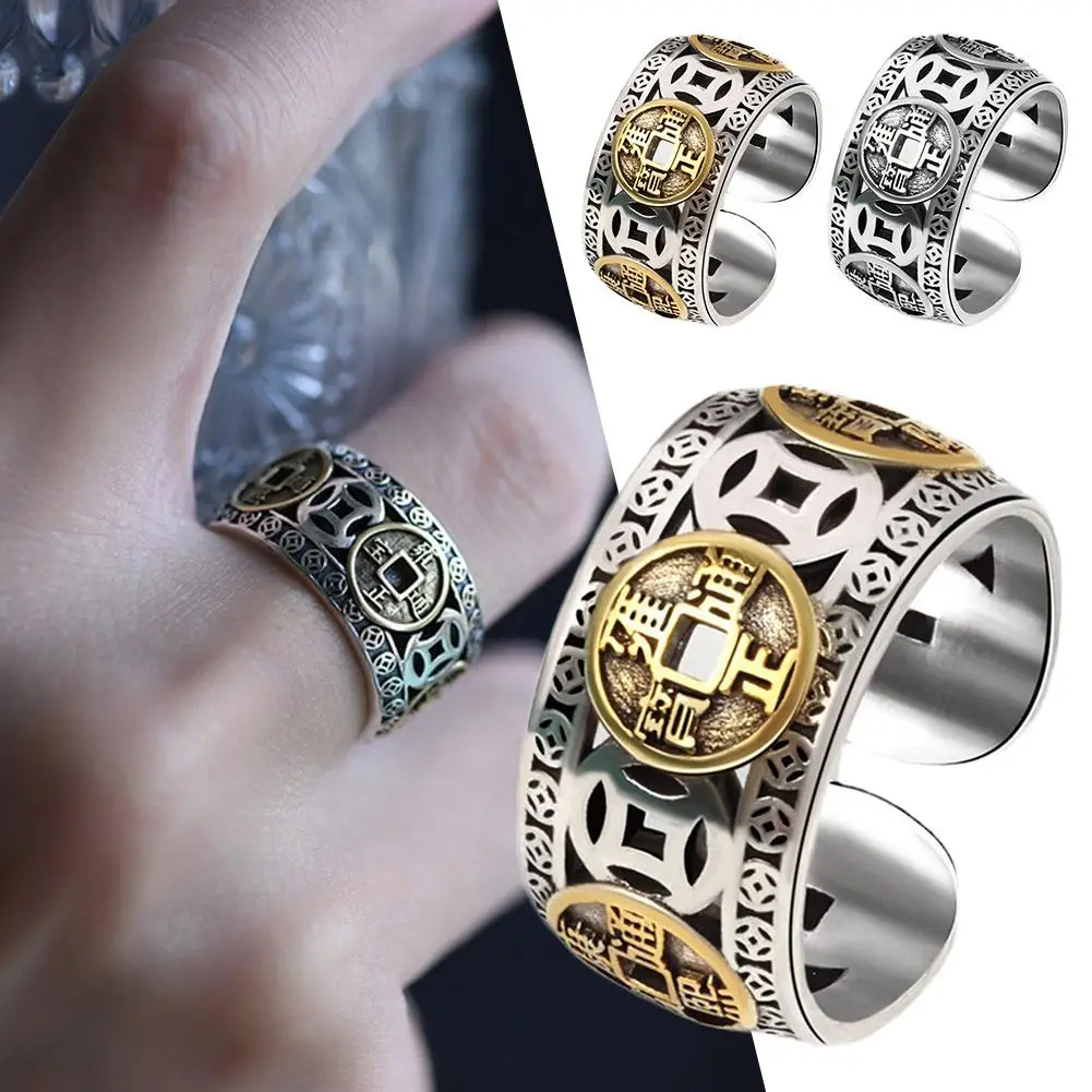 Chinese Retro Feng Shui Silver Plated Adjustable Rings For Women Men Amulet Wealth Lucky Jewelry J7Y0