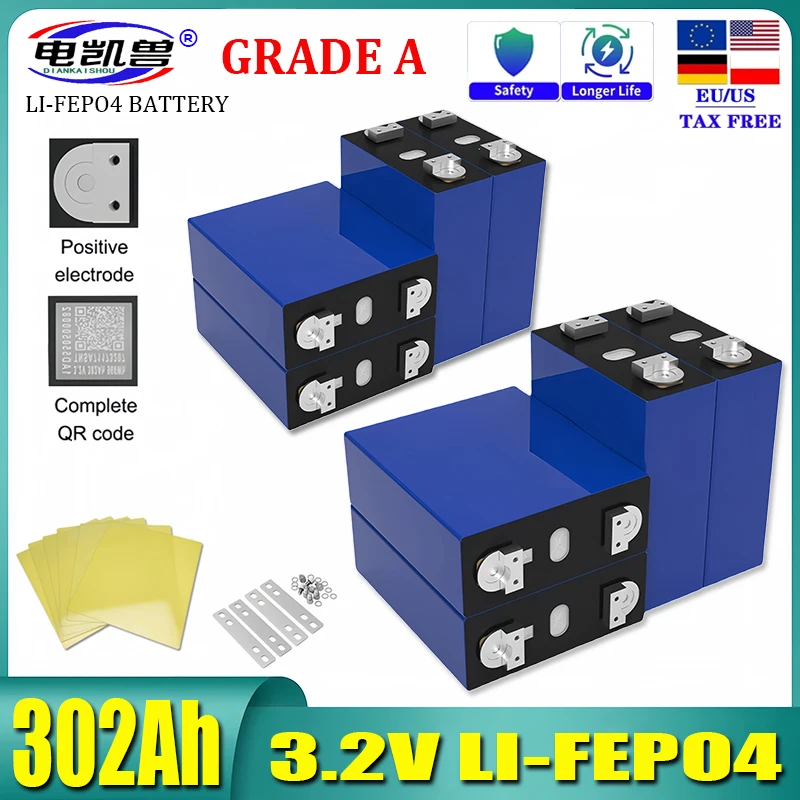 

8PCS 3.2V 302Ah Lifepo4 Battery Pack new grade A Lithium Iron Phosphate Battery Travel Solar Camper Battery 12v 24v Duty Free