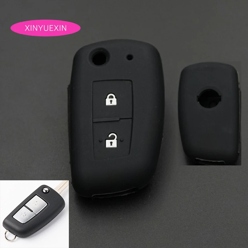 Xinyuexin Silicone Car Key Case Cover for NISSAN Qashqai 2016 X-trail Murano Maxima 2 Buttons Flip Remote Key Holder Bag Protect