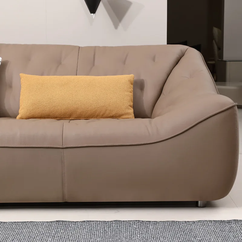 Home Elements Sofá de couro Designer Shell Linha reta Top Cowhide médio antigo