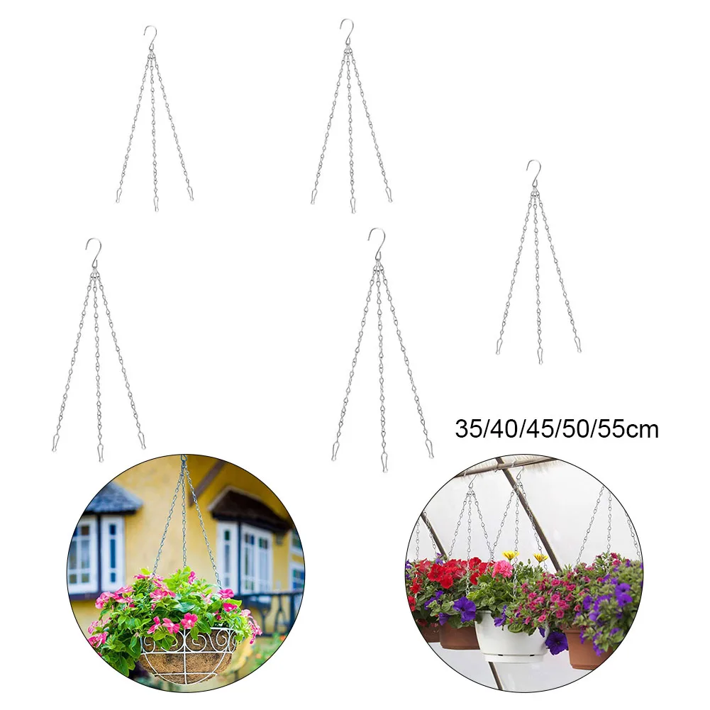 ยี่ห้อใหม่ดอกไม้หม้อแขวนโซ่ 3 Strand กันสนิมเงินทนทานติดตั้งง่ายสวนแขวนตะกร้า