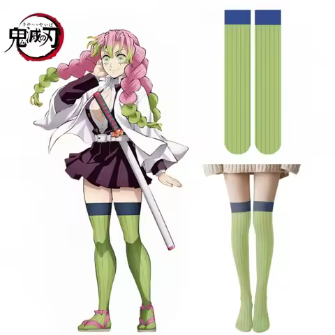 Anime Demon Slayer Kanroji Mitsuri Cosplay Over Knee Socks Green Striped Stocking TAKARA TOMY Dress Up JK silk stock Girl Gift