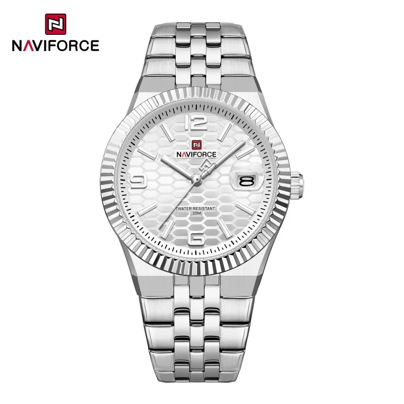 

Мужские кварцевые часы NAVIFORCE, водонепроницаемые, с подсветкой, календарем, увеличительным стеклом, японским механизмом, из нержавеющей стали.
