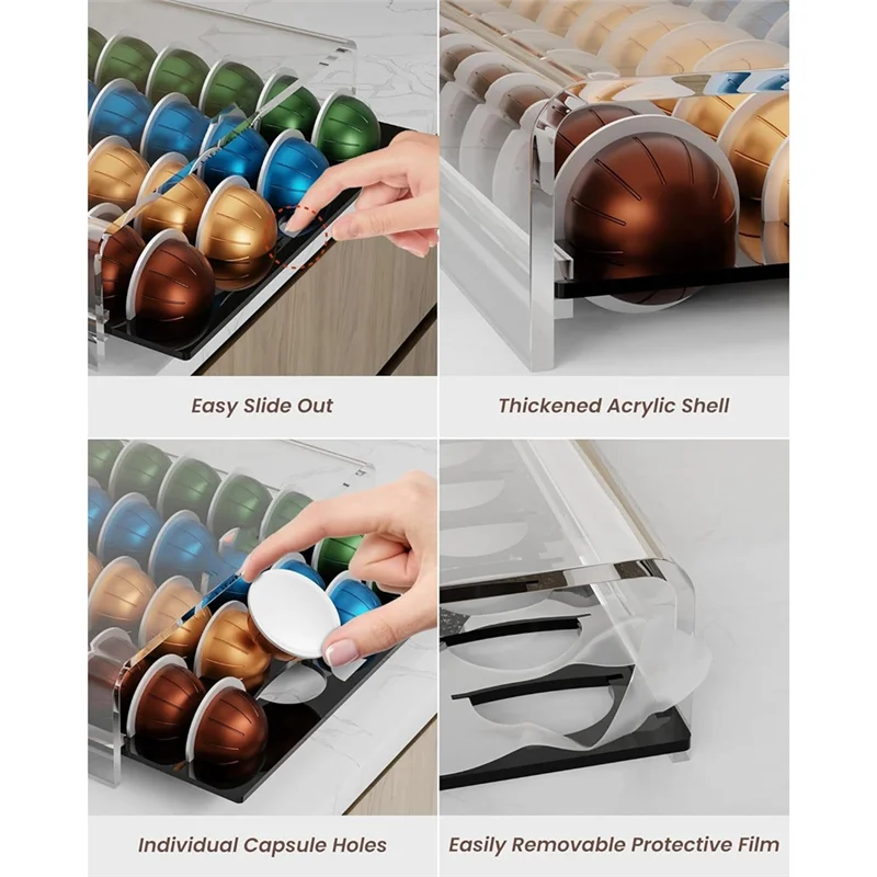 

B98A-For Nespresso Vertuo Coffee Pod Holder Acrylic Storage Drawer For 40 Capsules- Elegant Organizer For Counter Space