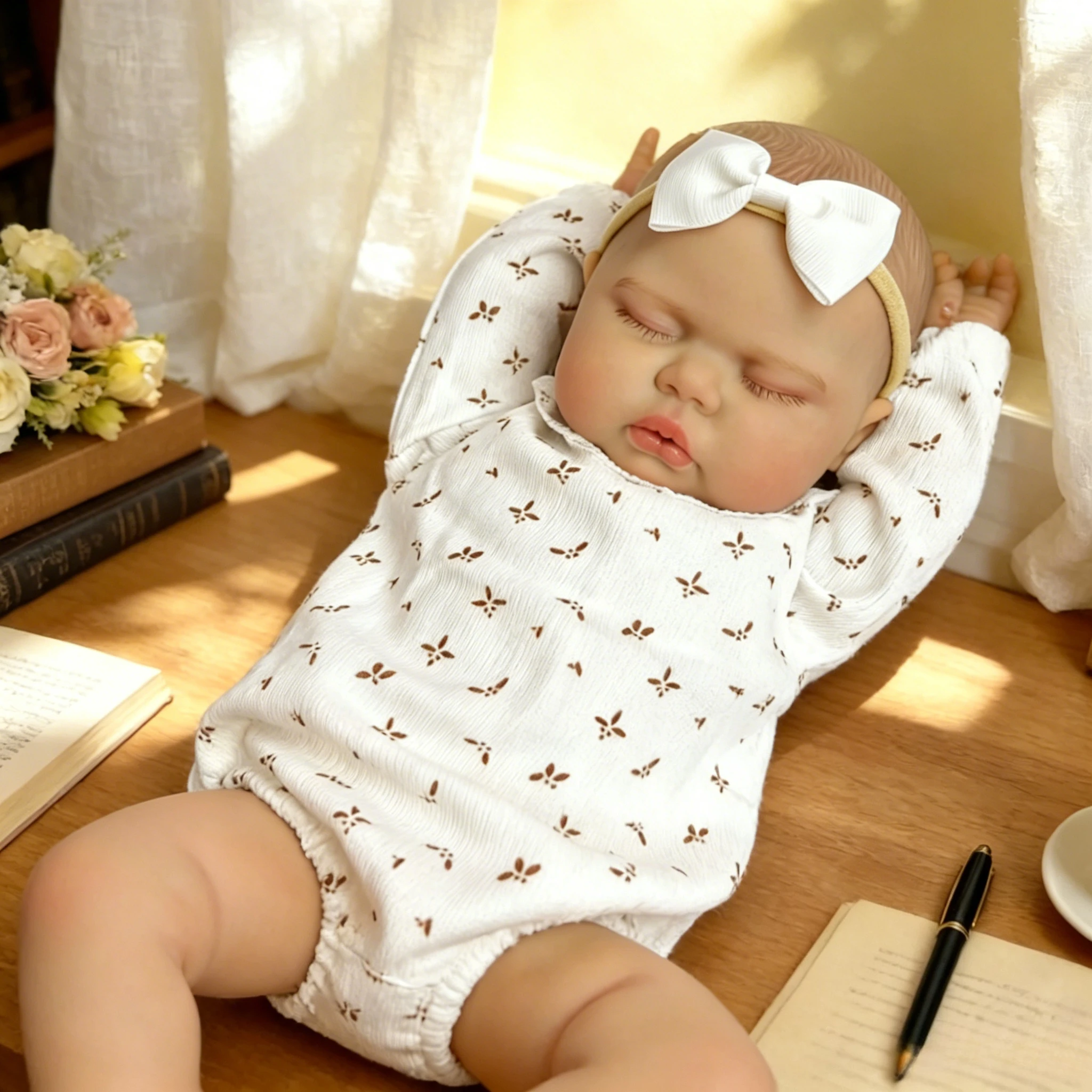 

BZDOLL 19Inch 3D Skin With Visible Veins 48CM Fat Reborn Asleep Baby Doll For Kids Full Vinyl Body Lifelike Birthday Gift