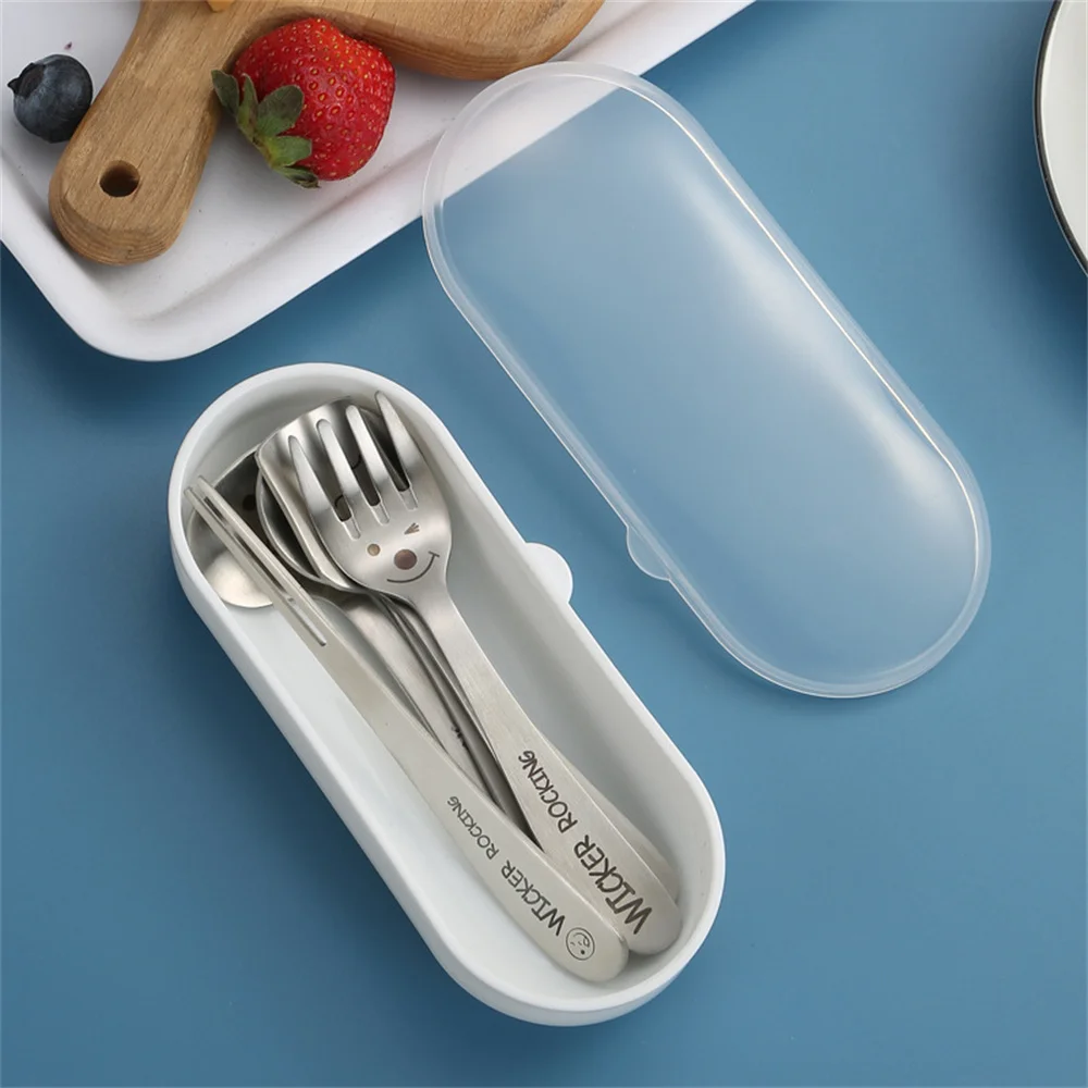 Smiling Face Spoon Portable Durable Strong 304 Stainless Steel Tableware Feeding Spoon Cartoon Household Spoon Fork Hanami