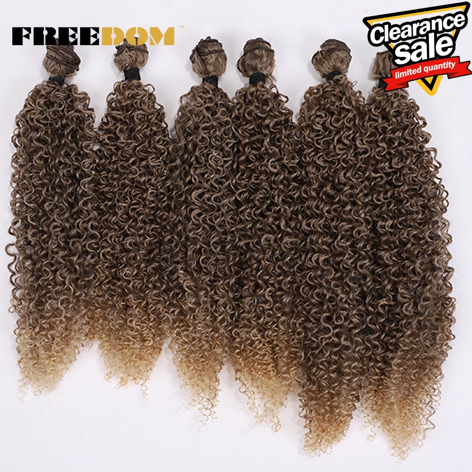 الحرية الاصطناعية الأفرو غريب مجعد وصلات شعر 6 قطعة/الوحدة 260 جرام حزم الشعر الطويل أومبير براون الزنجبيل نسج الشعر الألياف وهمية