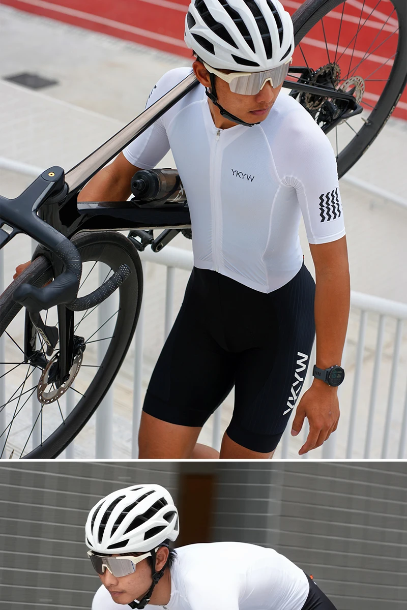 YKYWBIKE Einteiliger Radsport-Skinsuit mit italienischer Interface-Polsterung, aerodynamisches Profi-Elite-Rennrad-Set, Fahrradbekleidung, Shorts – Detail 2