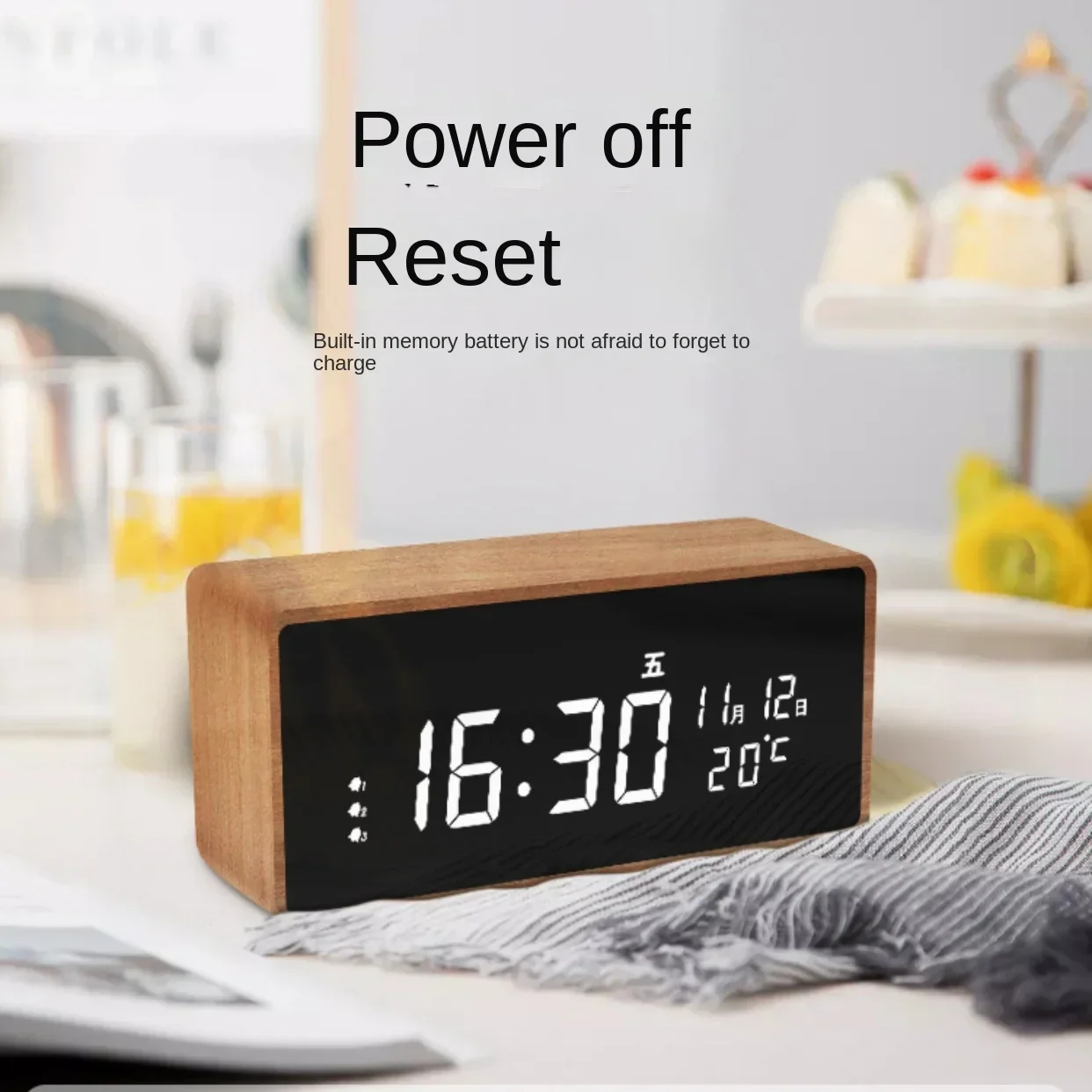 Intelligent LED digital display electronic clock desktop ornaments desktop calendar clocks living room wooden alarm clock