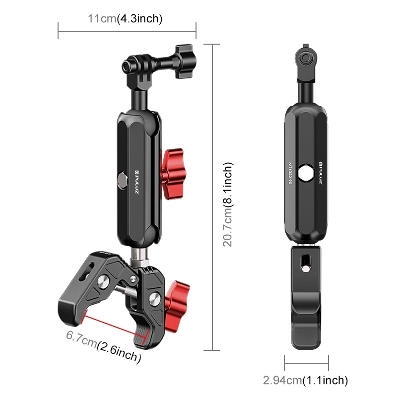 PULUZ Motorcycle Metal Magic Arm Rod Adjustable Bracket For Gopro DJI Insta360 Action Camera Mount Handlebar Crab Clamp Holder