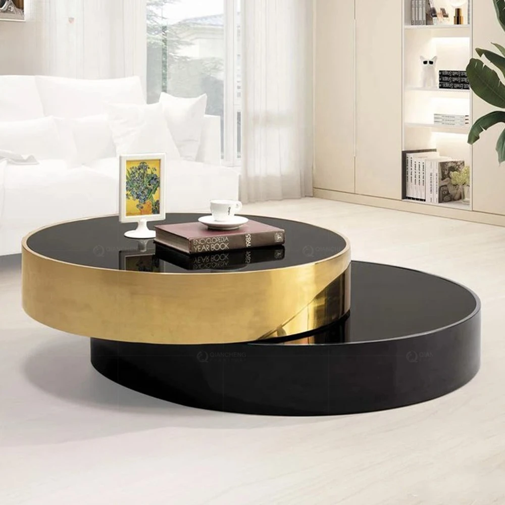 french contemporary coffee table multifunction mirror sitting room black gold tempering glass top smart coffee table