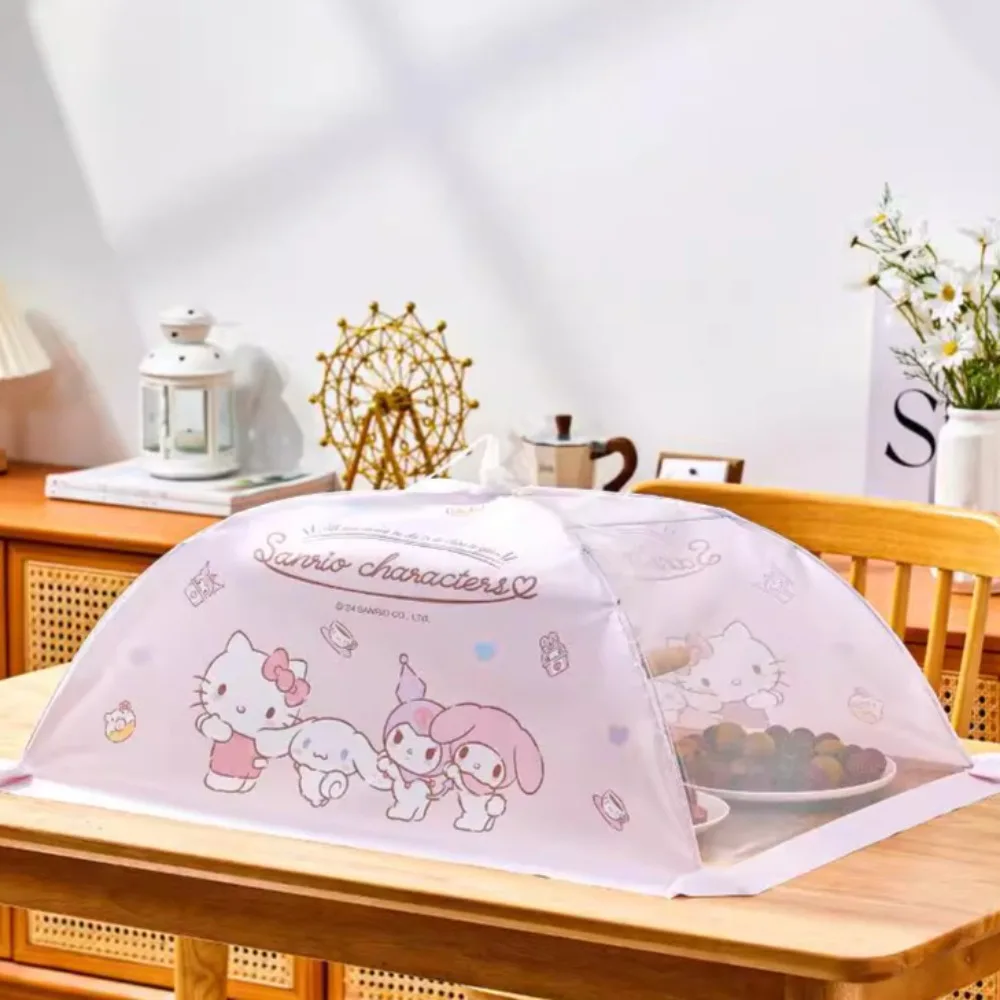 Kawaii Hello Kitty Portable Large Food Tents Sanrio Anime Cinnamoroll Kuromi My Melody Travel Collapsible Mesh Food Cover Net