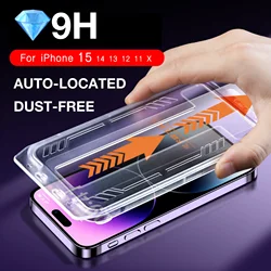 FOR iPhone 15 Pro Max Screen Protector Tempered Glass 14 PLUS 13 12 11 XR XS X Dust Free Phone With Install Kit Remove Explosion