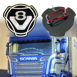 1 PCS 24V LED Light V8 LED Mini Logo Logo Fit For Scania Truck Custom Front Grill Grille Emblem Badge With White