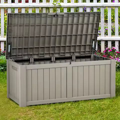 120 Gallon Resin Patio Deck Box Outdoor Storage Container Waterproof Garden Box