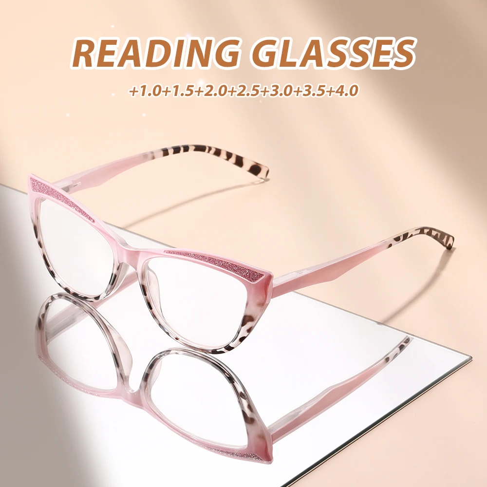 Oyalie Cat-Eye Glitter Light Luxus-Lesebrille, Cat-Eye-Rahmen mit leichter Neigung, natürliche Modifikation, geeignet für Gesichtsform, leichtes Material, angenehm zu tragen für lange Perioden,