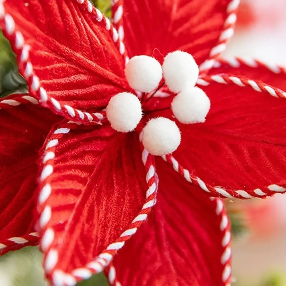 

Flocking Cloth Christmas Glitter Flower Red Flower Arrangement Accessories Christmas Tree Decoration Simulated Flowers Flower