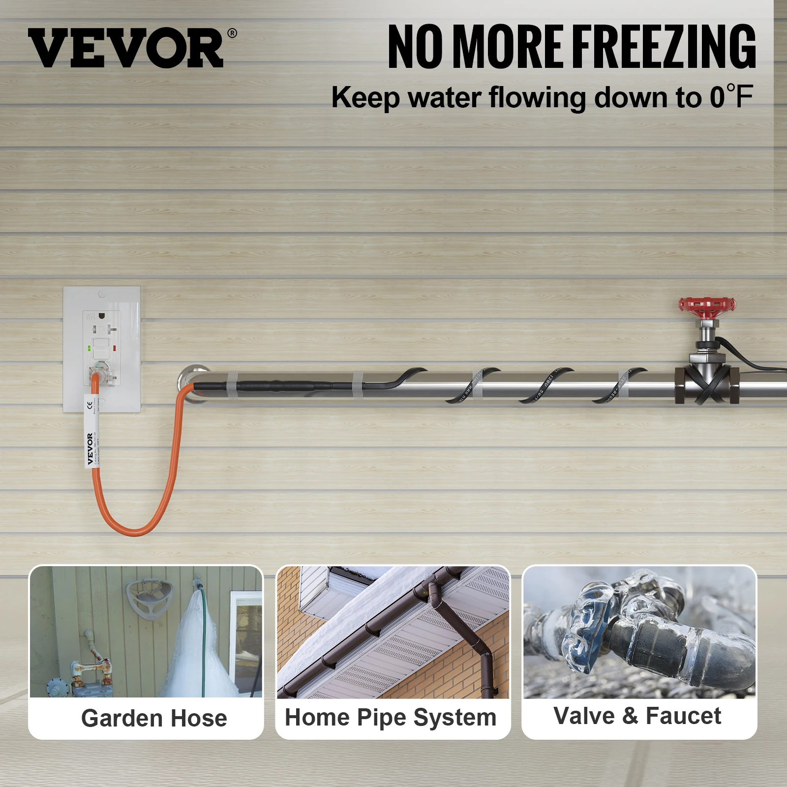 VEVOR Self-Regulating Pipe Heating Cable Snow Melting Drain Water Pipe Freeze Protection Heat Cable for Protects PVC Hose Wire