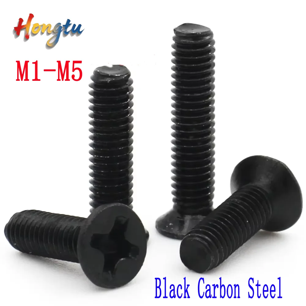 

10pcs/lot Mini Black Steel KM Screws/Bolts - M1 to M5, with Cross Phillips Flat Countersunk Head.
