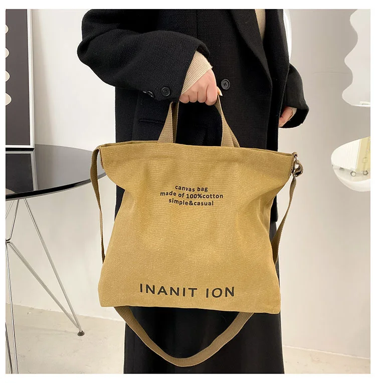 Washed canvas thickened handbag, large capacity trendy unisex crossbody bag, urban artistic student handbag and crossbody bag
