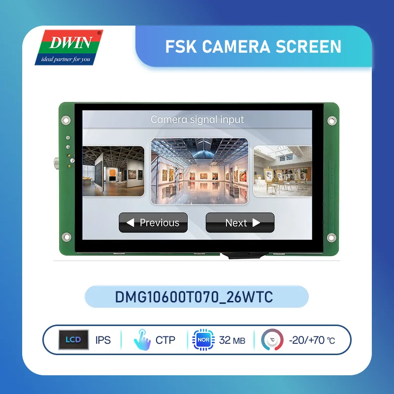 DWIN 7 inch 1024*600 Pixels Resolution 16.7M Colors IPS TFT LCD Display Supports FSK Camera DMG10600T070_26W