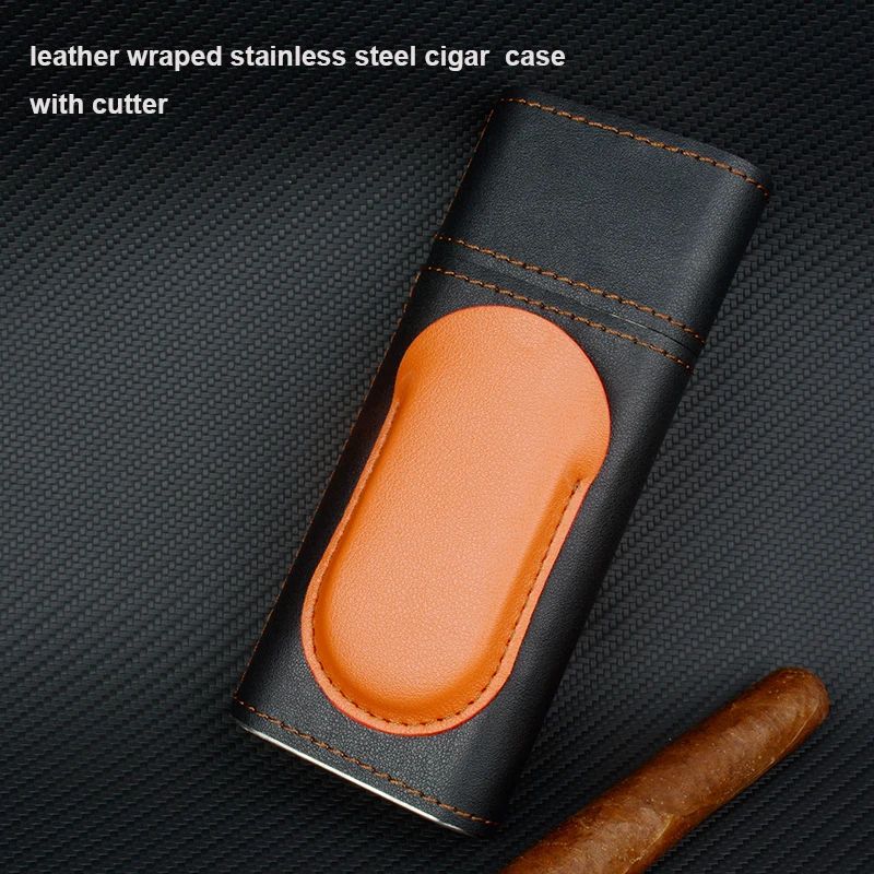 

Чехол для сигар с узором страуса, кожаный держатель для сигар, трубка для сигар из нержавеющей стали, мини-коробка для сигар, дорожный хьюмидор для сигар с резаком
