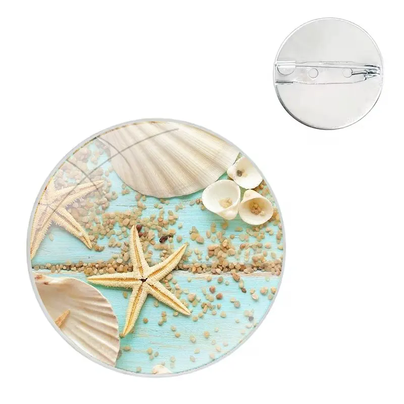 Pins Badge Metal Brooches For Clothes Backpack Decoration gift Blue Wood Seashells Sea Star