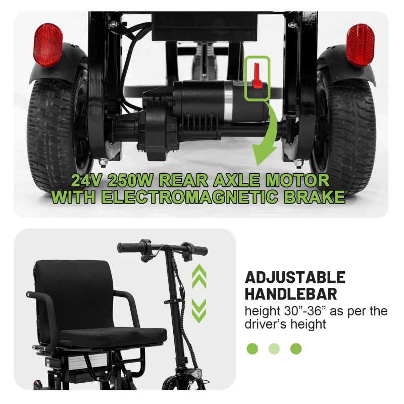 Greenpedel 2025 High Quality Electric Scooter Elderly 24v 250w Three-Wheel Mobility Scooter LED Light with Battery