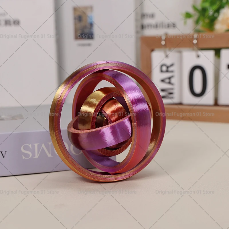 3D-gedruckter Rotationskugel, 7-Ring, O-förmig, universelles Fingerspitzen-Gyroskop, Schwerkraft-Rotation, Fidget-Spinner, sensorisches Spielzeug für Kinder