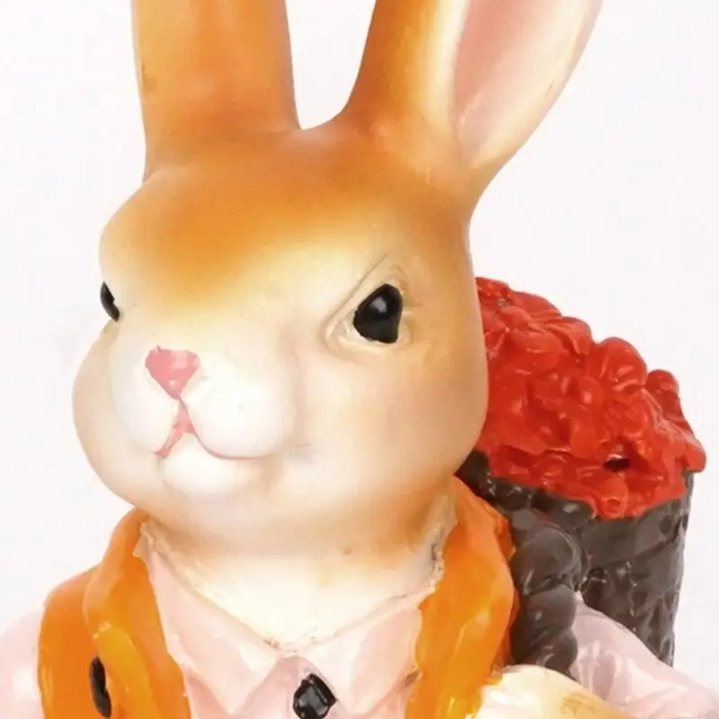   Resin Bunnies Figurine Spring Rabbit Statue Bunnies Sculpture Indoor Easter Decors