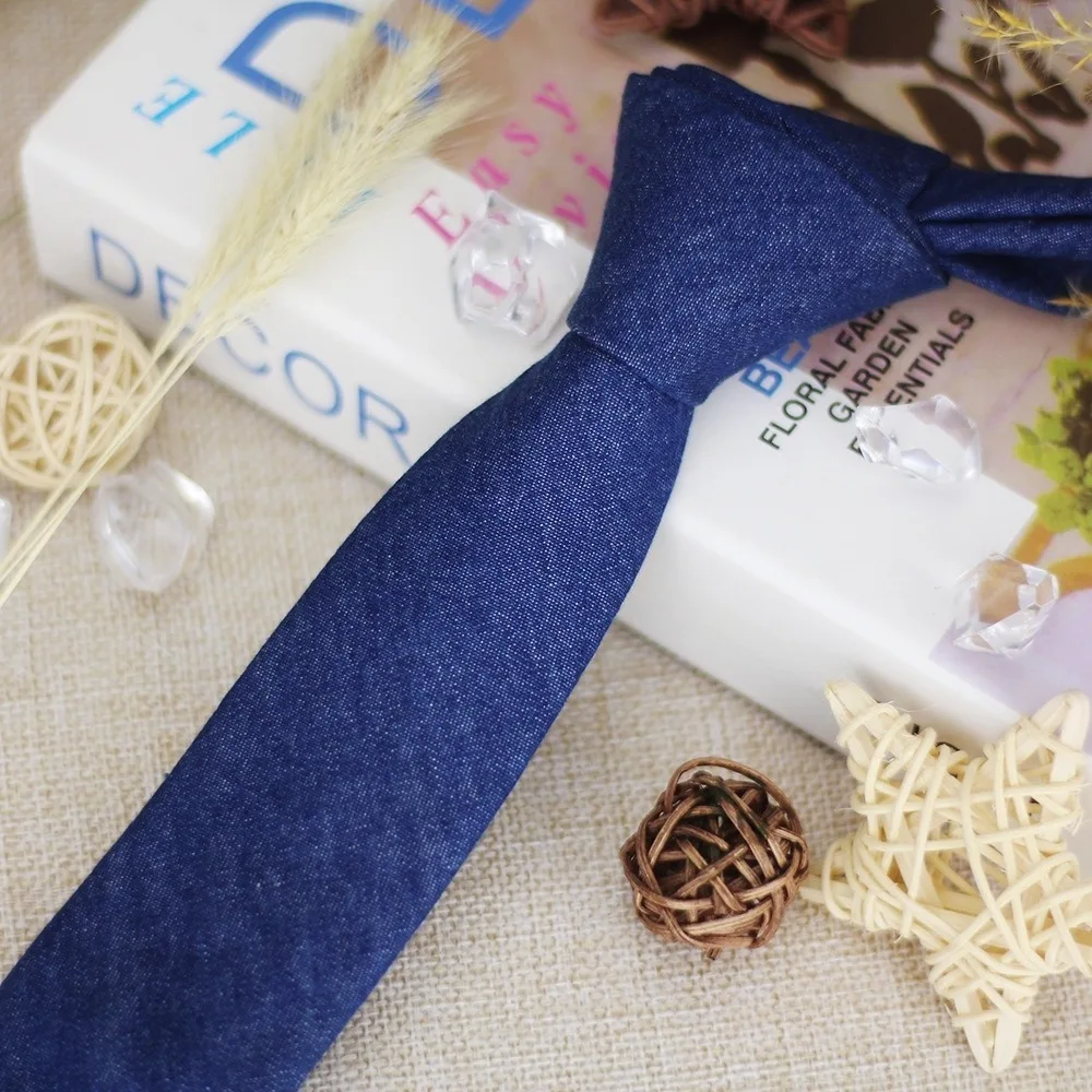 

Simple Solid Color Jean Fabric Tie Narrow Adjustable Denim Men Necktie Blue Soft Retro Cravat Shirt
