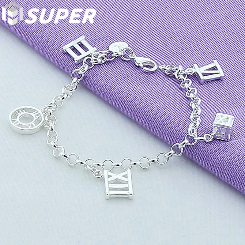 

925 Sterling Silver Five Roman Numerals Bracelet For Woman Charm Wedding Engagement Party Fashion Jewelry