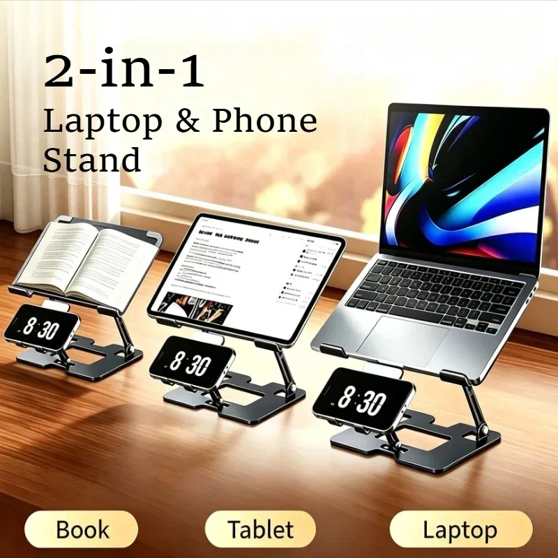 Tablet Stand Adjustable Foldable Carbon Steel Phone Laptop 2 in 1 Holder Height Riser Cooling Bracket for Desk Office Home Use