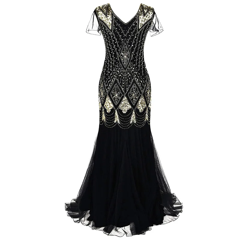 Vintage sequin dress Party Dress Fishtail dress Ladies maxi dress