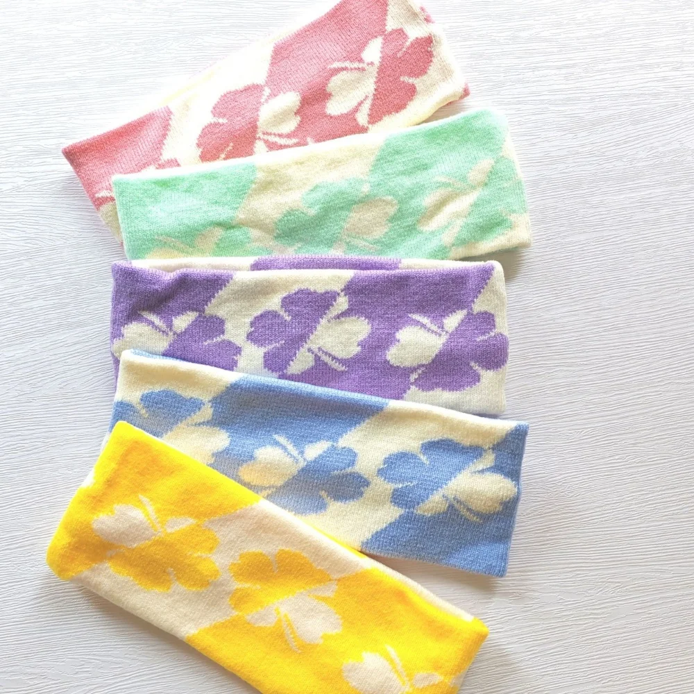 Retro Knitted Clover Headband Soft Elastic Wide Hair Band Women Sports Yoga Sweatband Daily Makeup Face Wash Hair Accessory
