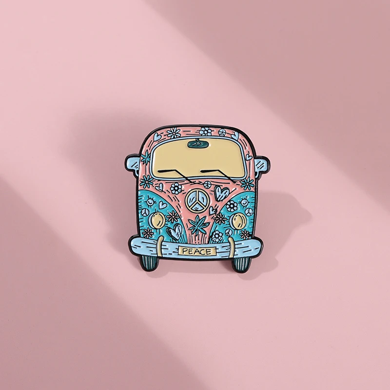 Cartoon Car Enamel Pin Lapel Flower Bus Metal Badges Hat Sweater Custom Gift Men Women Friends Lapel Jewelry Accessories