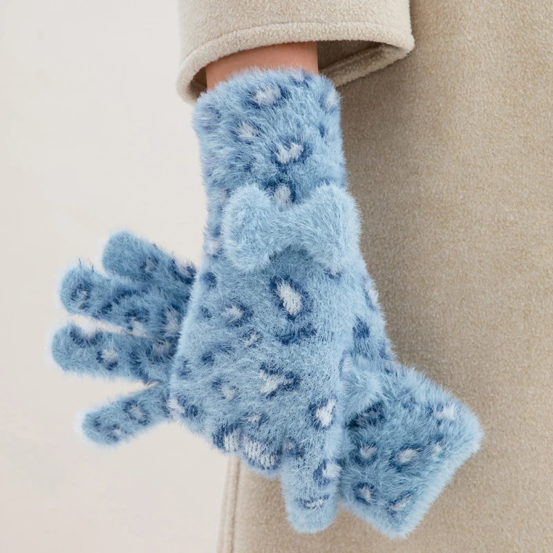 قفازات متماسكة بطبعة الفهد للنساء، قفازات شتوية بدون أصابع قابلة للتحويل بشاشة تعمل باللمس لركوب الخيل وقفازات ركوب الدراجات الرياضية غير الرسمية #3