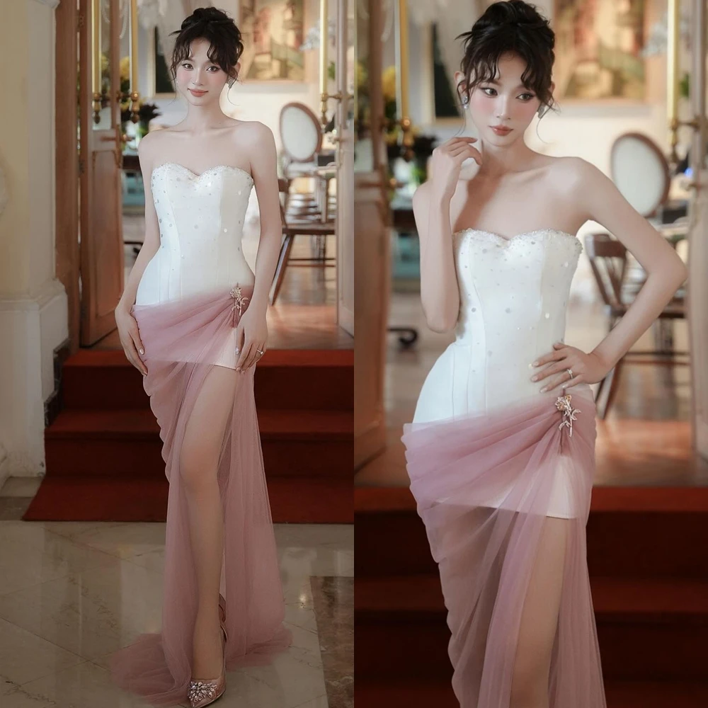 

Customized Exquisite Organza Strapless Evening Dress Graceful Flowers Prom Dress Delicate Crystal Bespoke Occasion Gowns