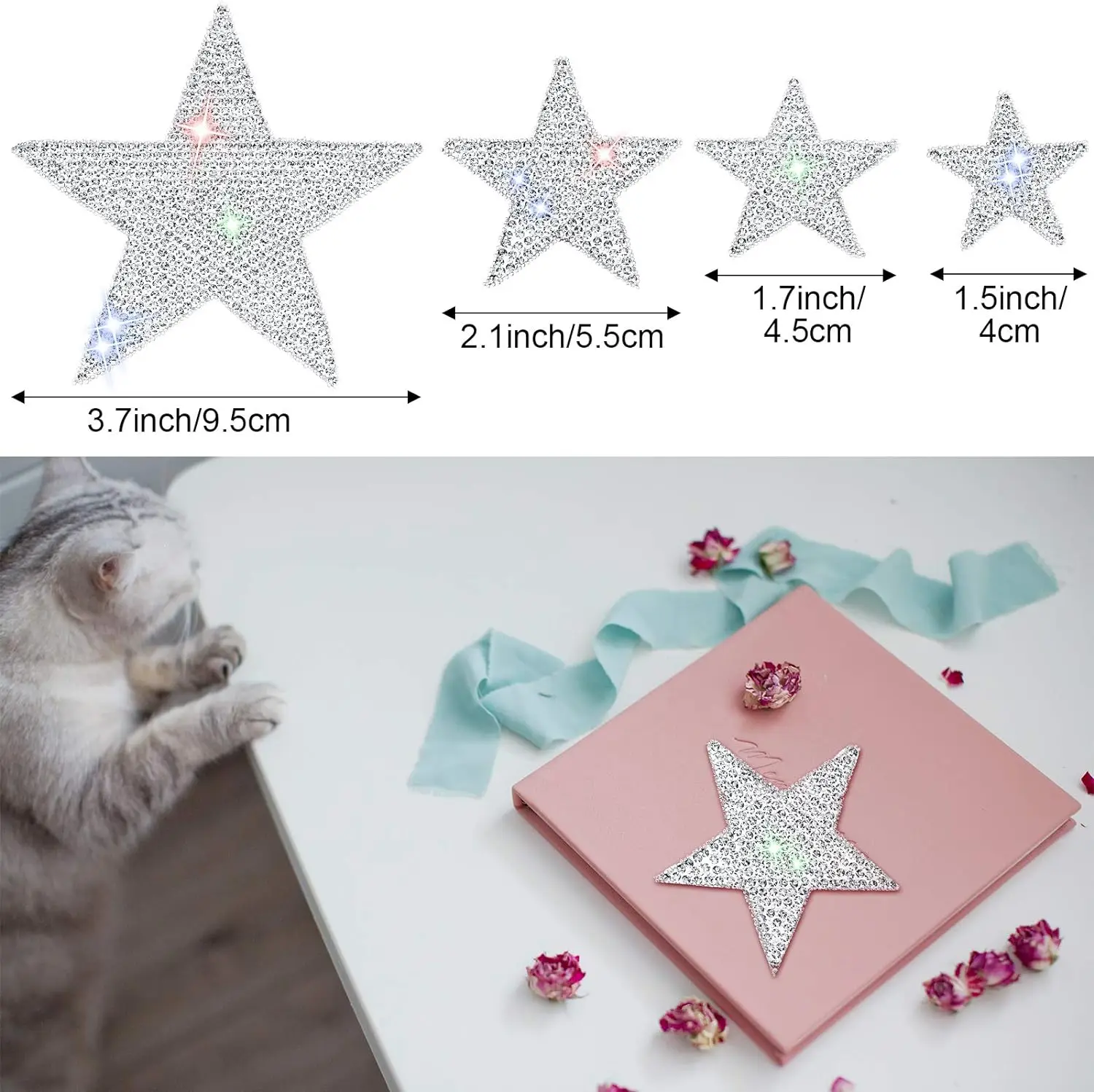 Auto-adesivo Rhinestone Star Adesivos, Decalques de carro, Crystal Diamond Car Adesivos, Glitter Auto Emblema, 8 pcs