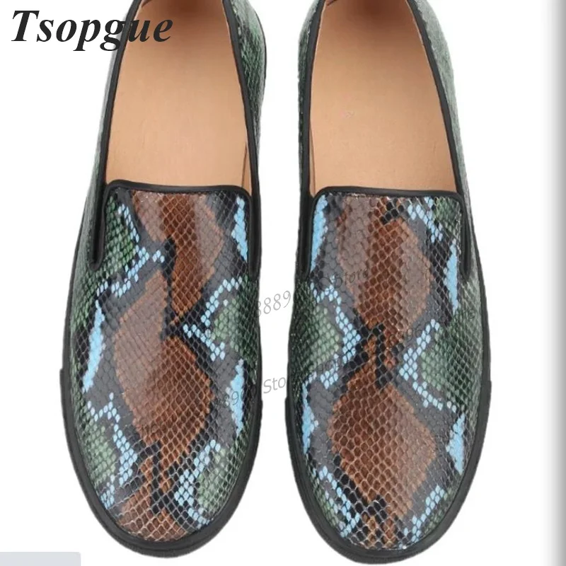 Mixed Color Leather Python Skin Men's Pumps Shoes For Men High Quality Slip-On Runway Casual Party Shoes 2023 Zapatillas Mujer