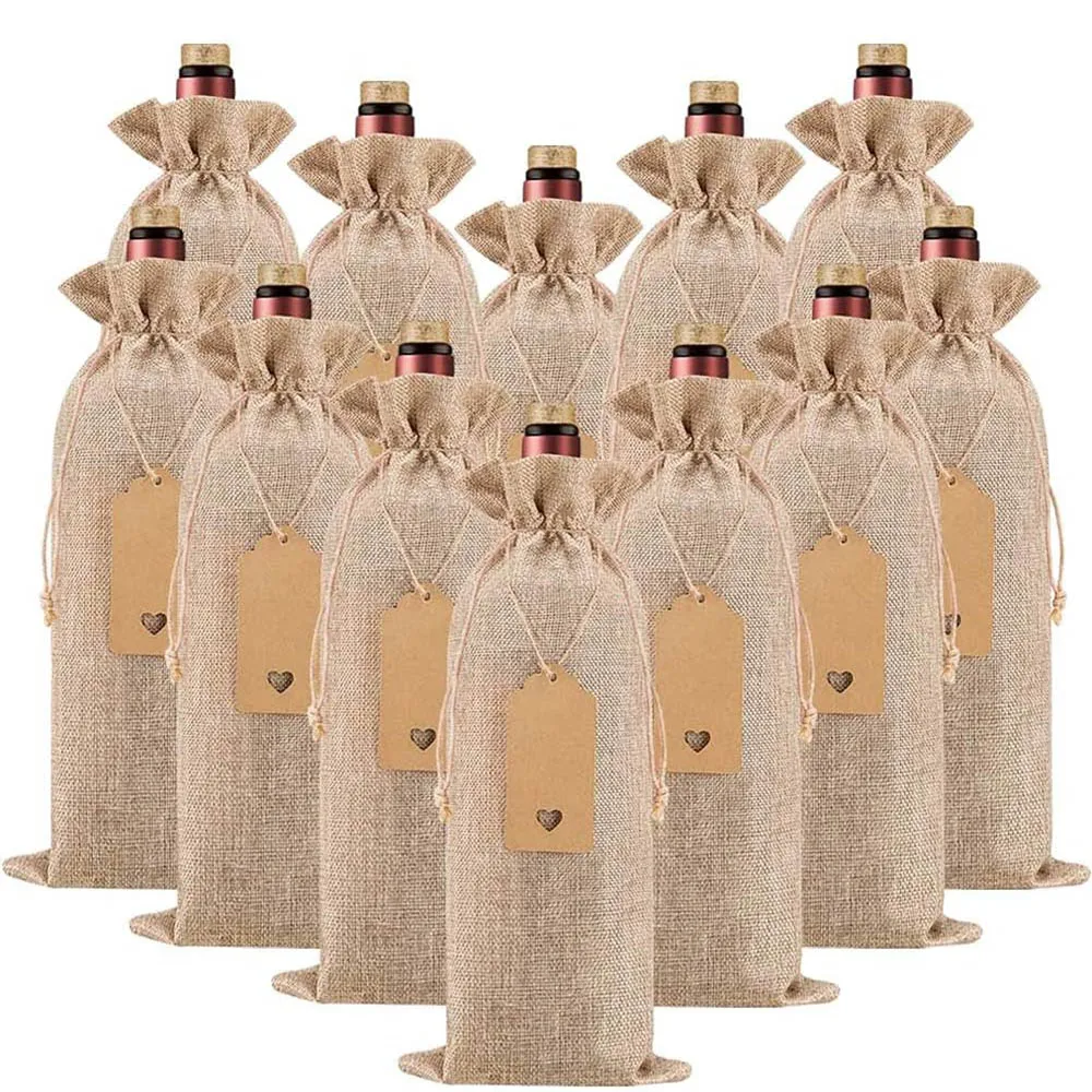 12Pcs Premium Burlap Wine Bags,Reusable Wine Gift Bags with Drawstrings, Wine bottle Bags for Wedding,Blind Tastings,Christmas