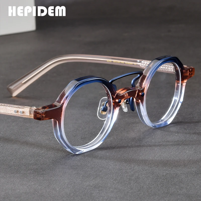 HEPIDEM Acetate Glasses Frame Women New Vintage Round Eyeglasses Men Japanese Handmade Spectacles Retro Transparent Eyewear 9244