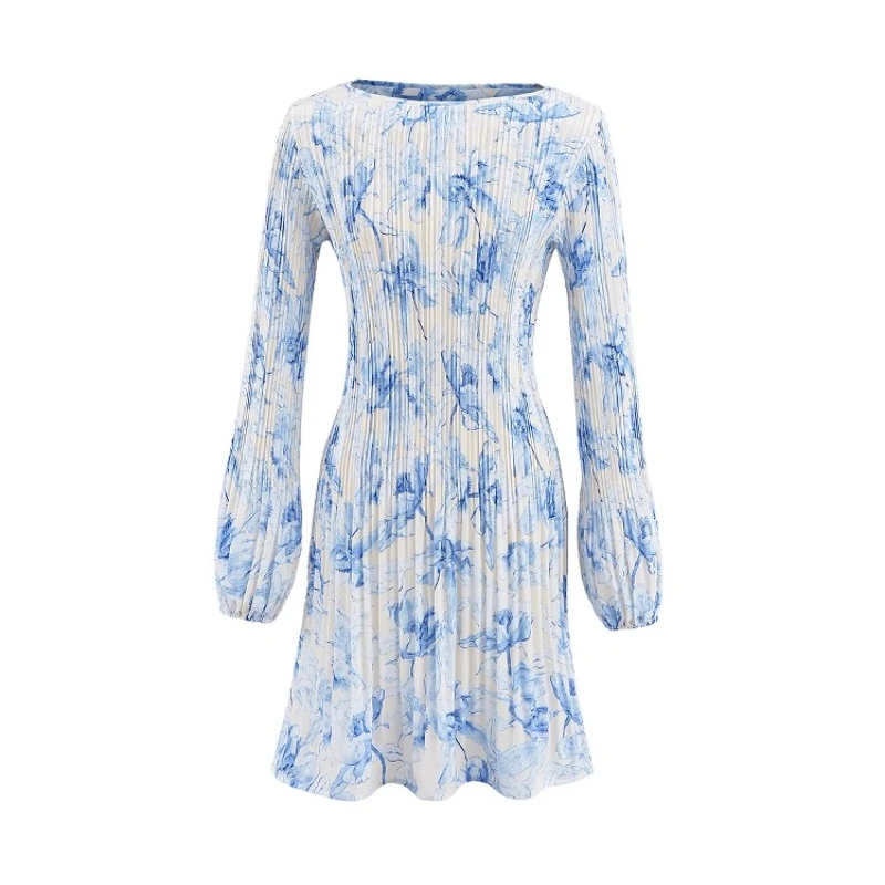 Francês feminino manga comprida protetor solar roupas primavera verão plissado floral cintura temperamento curto luz vestido de luxo feminino