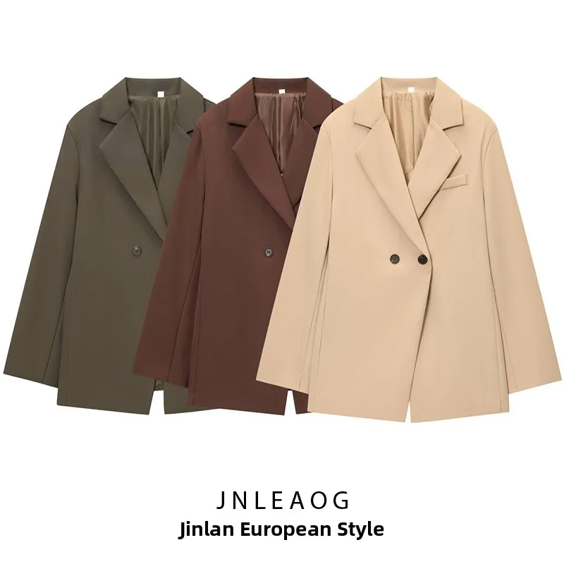 Faionable Vielseitiger Damenanzug Jaet mit Schlitzdesign von JNLEAOG Autumn Collection Stand Fit Long Sve Polyester