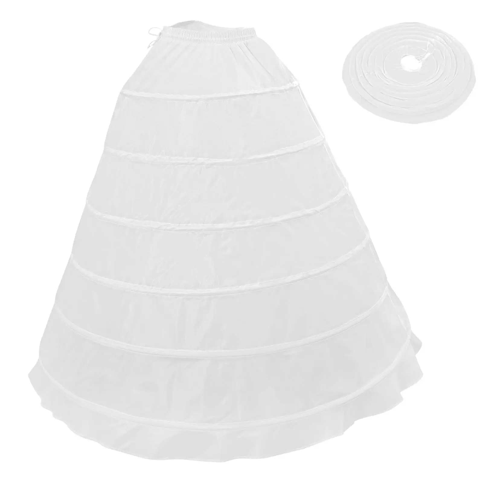 

6 White Wedding Petticoat Single Layer Adjustable Hoops Long Bride Skirt Underskirt Prom Ball Gown Dance Party Favor