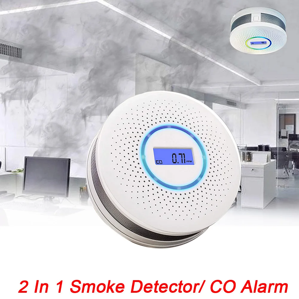 2-in-1 and Carbon Monoxide Detector Smoke CO Air Quality Monitor High Precision LCD Digital Display Carbon Monoxide Sensor Alarm