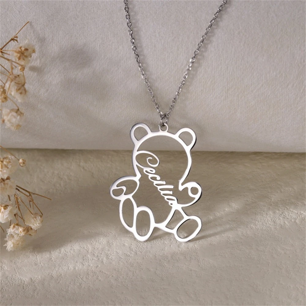 Bear Necklaces For Children Custom Name Pendant Necklace Stainless Steel Jewelry Personalized Kids Boy Girl Gifts