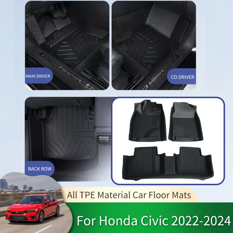 Car Waterproof Non-slip Floor Mats Full Surround Protective Liner Foot Pads Carpet for Honda Civic 11th Sedan FE 2022 2023 2024